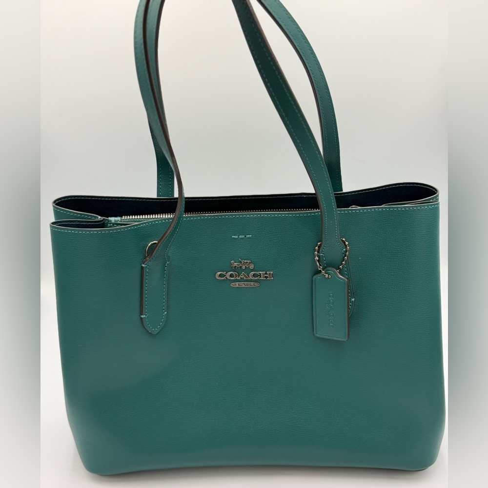 Coach Avenue Teal Leather Tote with Gunmetal Hardware